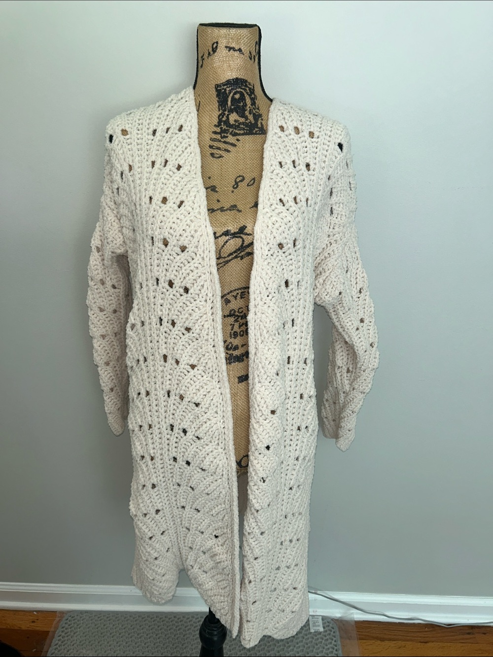 moon & madison Cream Crochet Open-Front Cardigan
